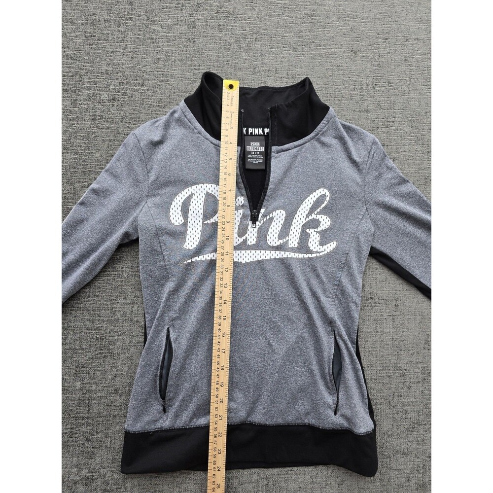 Victorias Secret PINK Gray/Black  Oversized Logo Front 1/4 Zip Sweatshirt XS - Picture 8 of 14